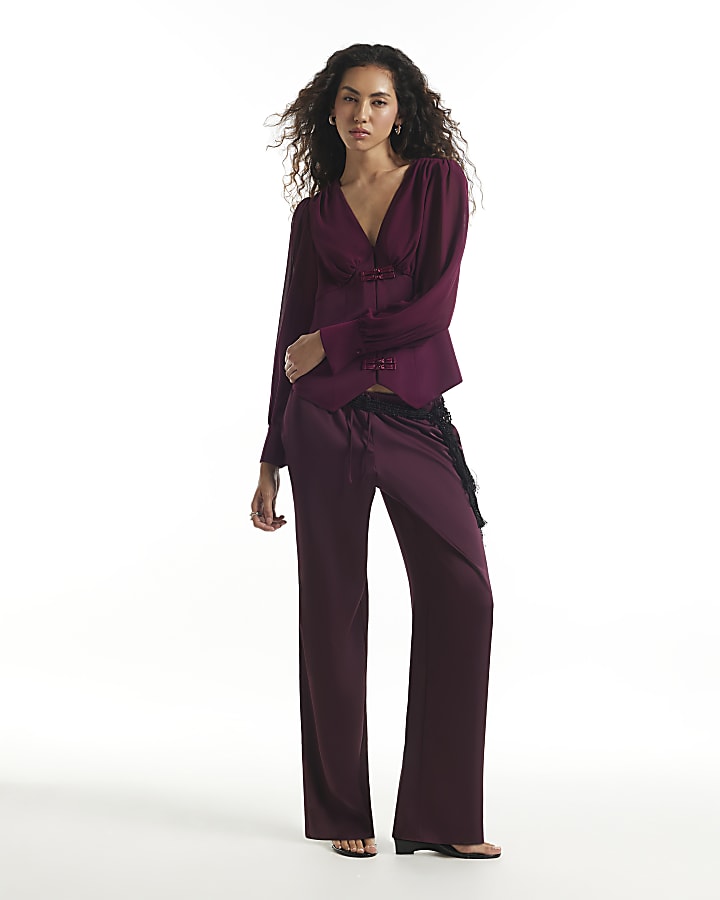 Red Satin Corset Detail Blouse