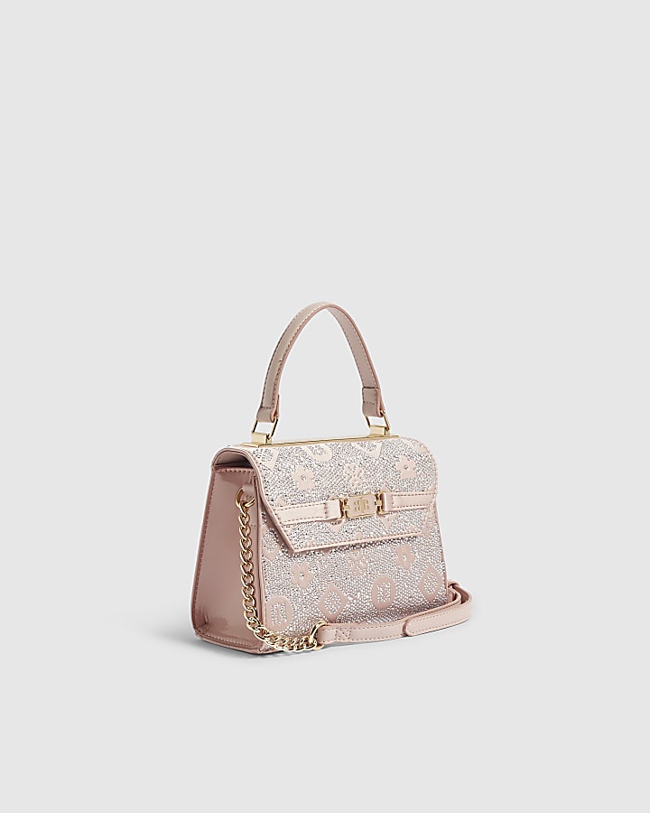 Pink Monogram Diamante Tote Crossbody Bag