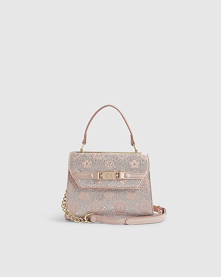 Pink Monogram Diamante Tote Crossbody Bag