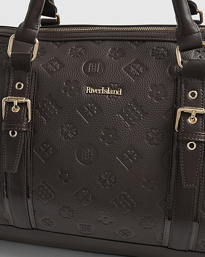 Brown Monogram Embossed Barrel Bag