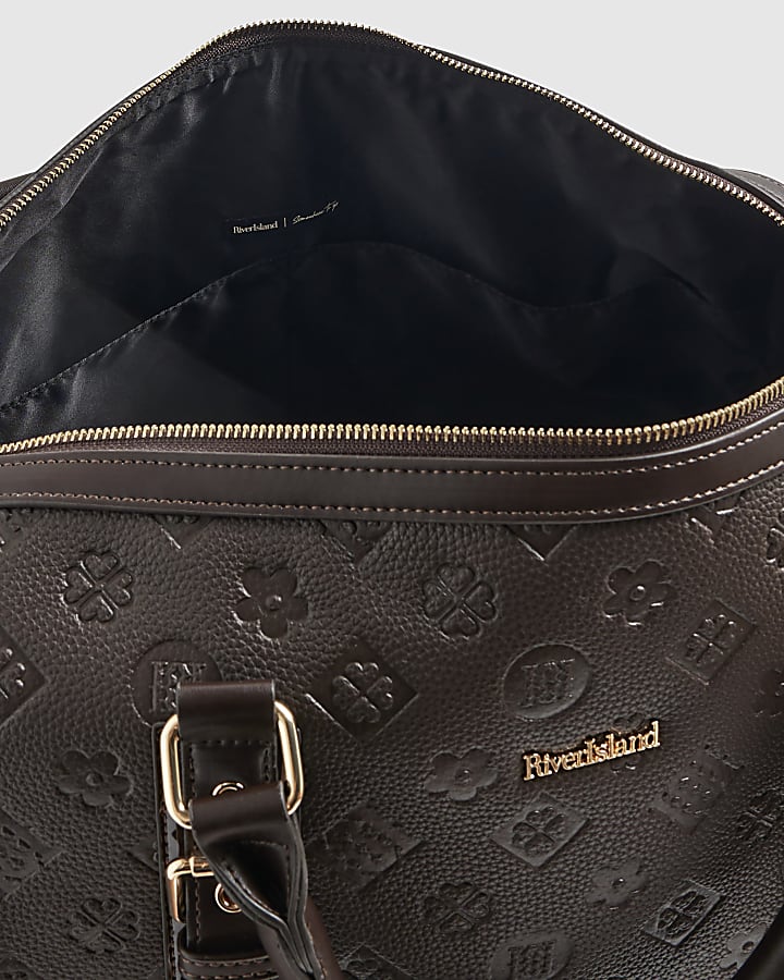 Brown Monogram Embossed Barrel Bag
