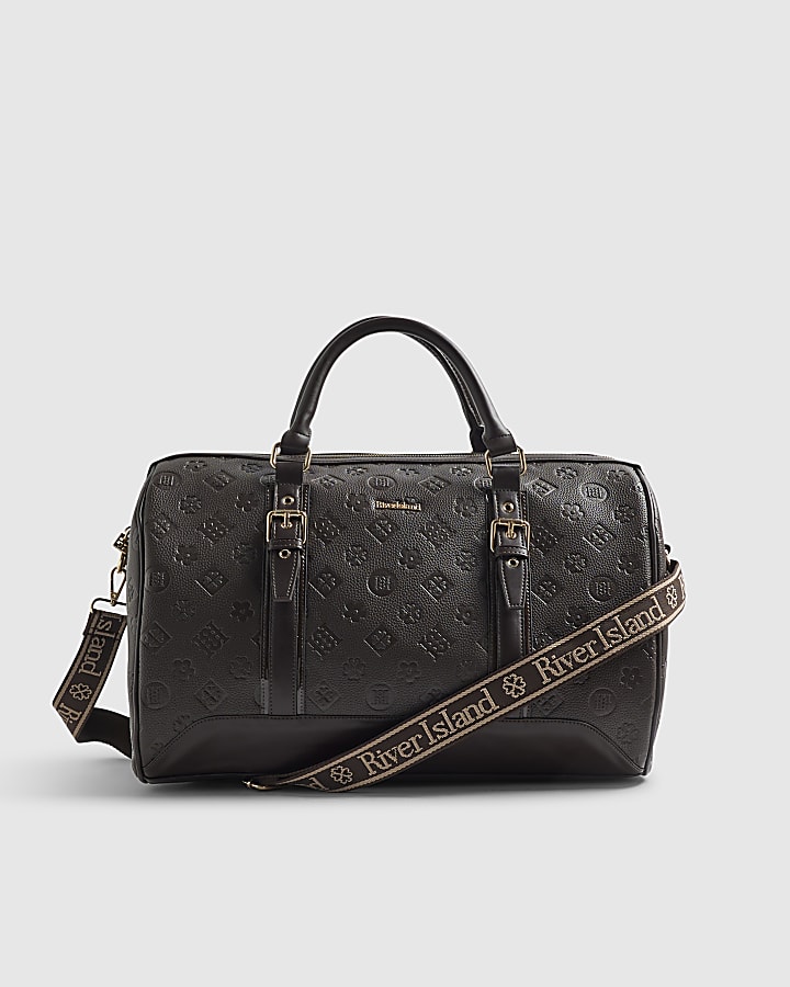 Brown Monogram Embossed Barrel Bag