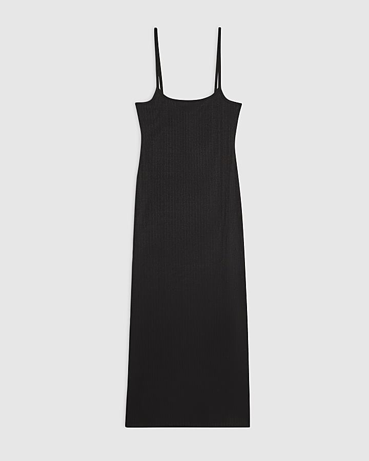 Black Cami Rib Midi Dress