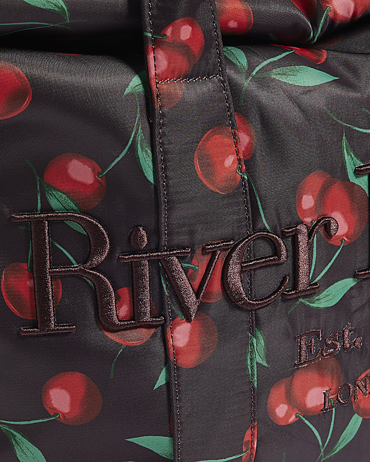 Burgundy Cherry Print Roll Top Bag