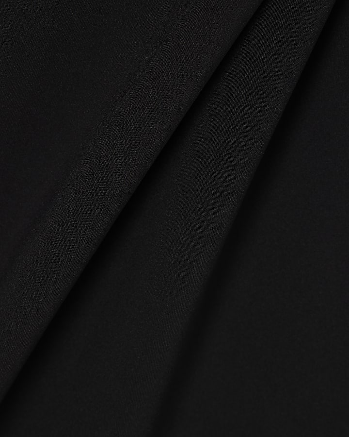 Black Cotton Short Sleeve V Neck Mini Dress