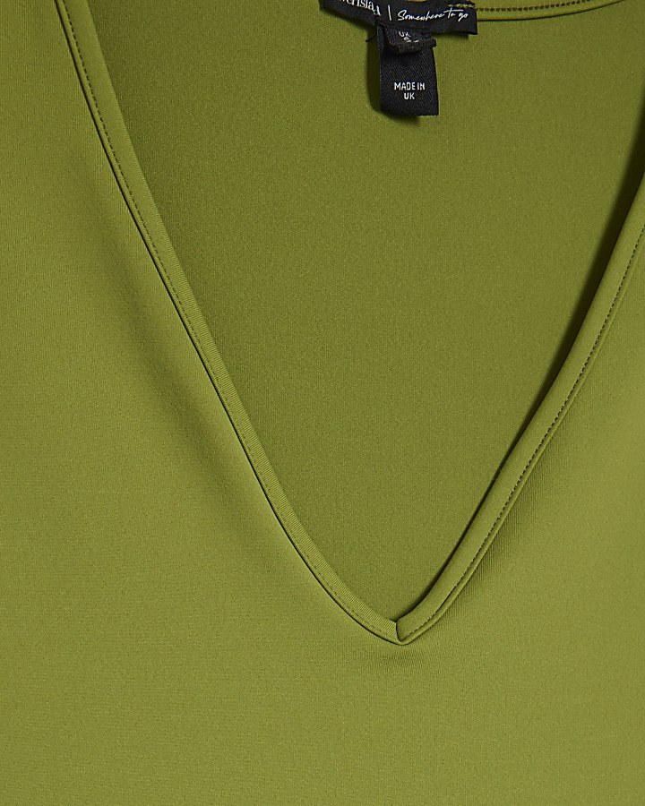 Green V Neck Mini Dress