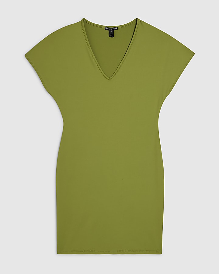 Green V Neck Mini Dress