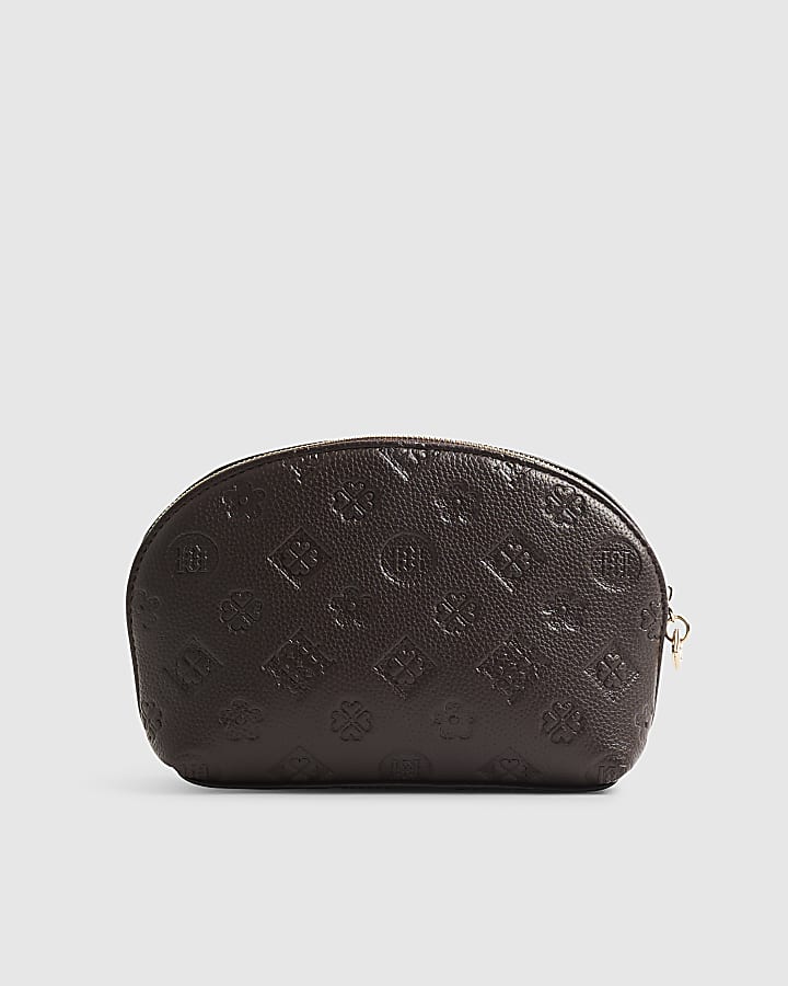 Brown Emboss Monogram Makeup Bag