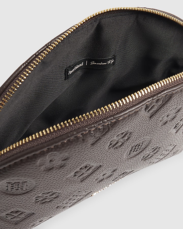 Brown Emboss Monogram Makeup Bag