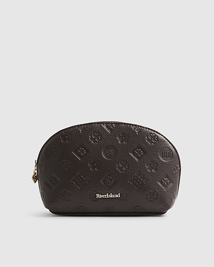 Brown Emboss Monogram Makeup Bag