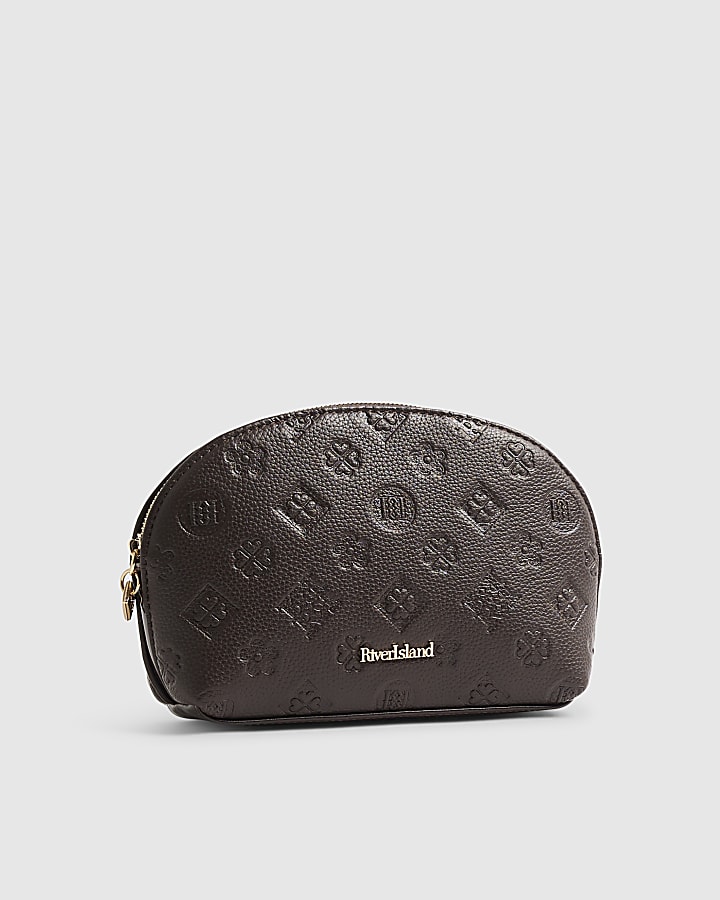 Brown Emboss Monogram Makeup Bag