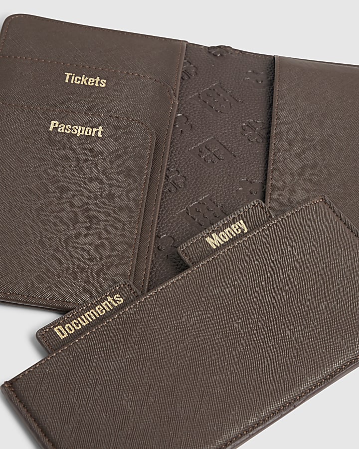 Brown Embossed Monogram Travel Wallet