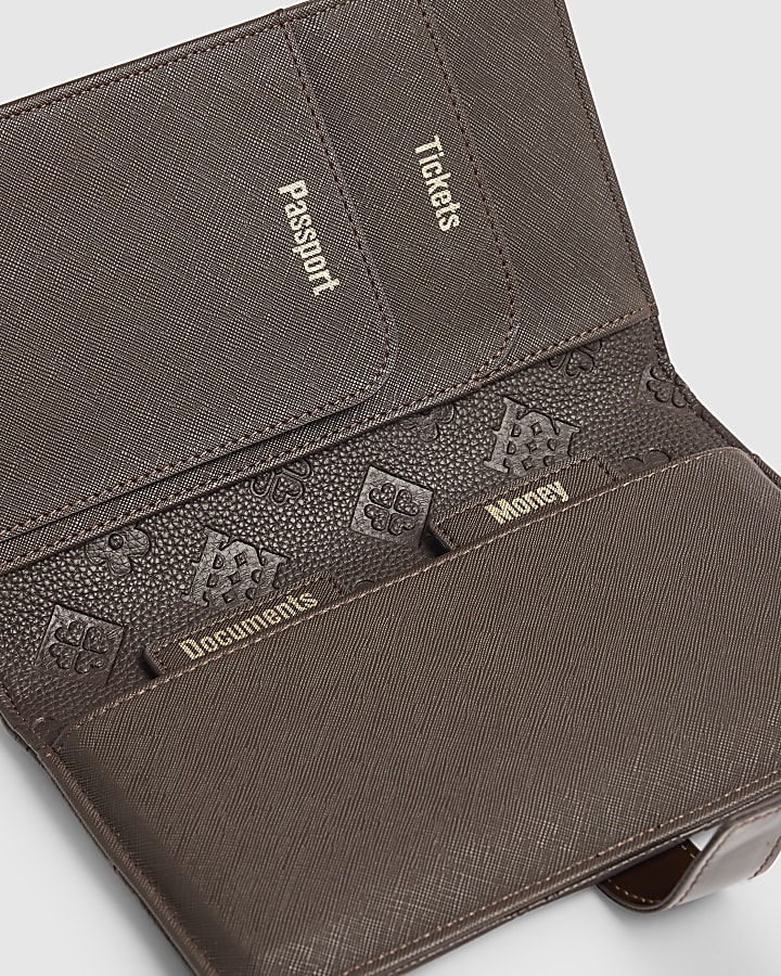 Brown Embossed Monogram Travel Wallet