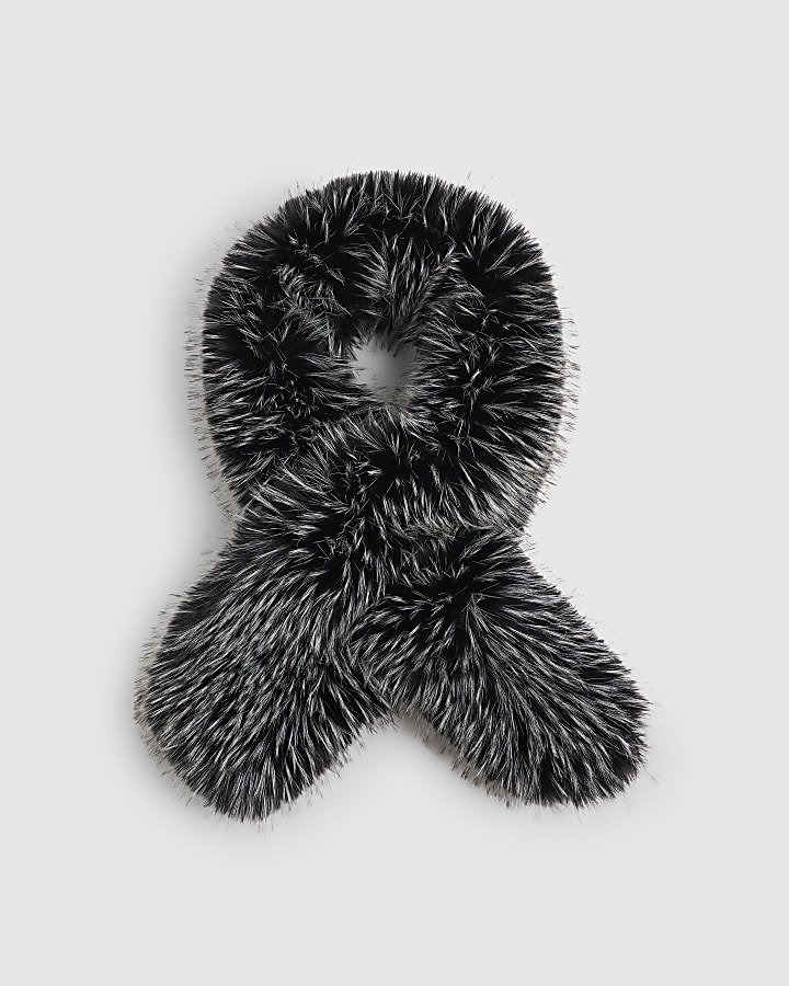 Black Tipped Long Faux Fur Scarf