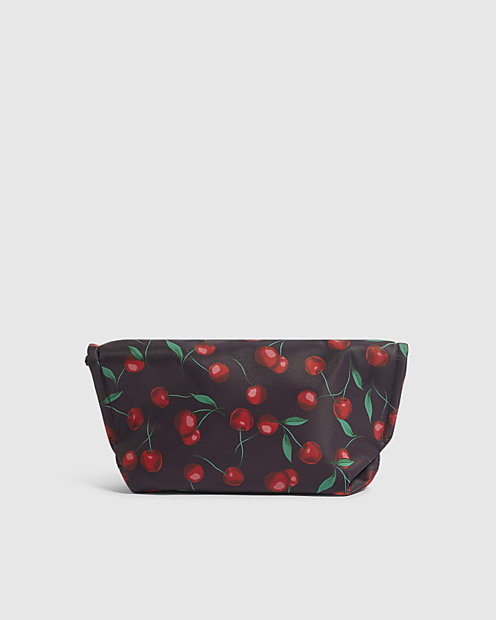 Burgundy Cherry Roll Top Makeup Bag