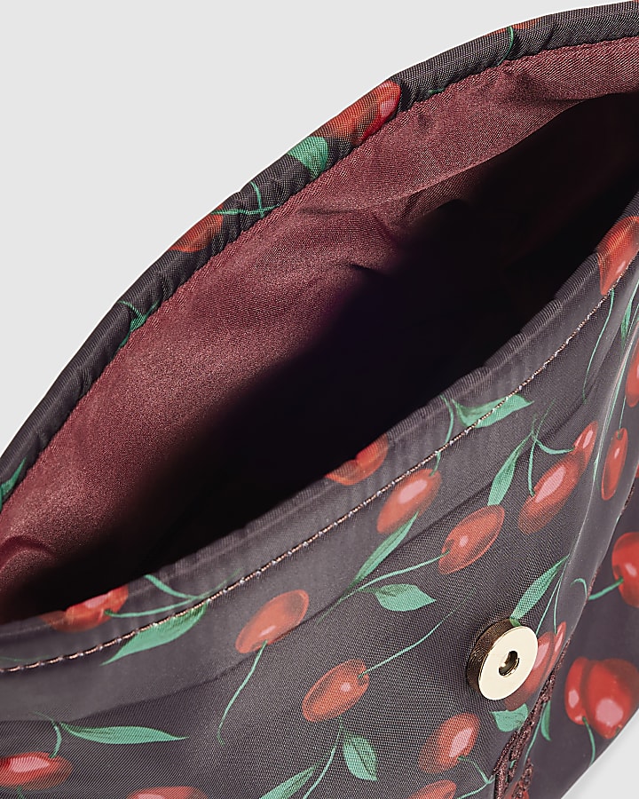 Burgundy Cherry Roll Top Makeup Bag