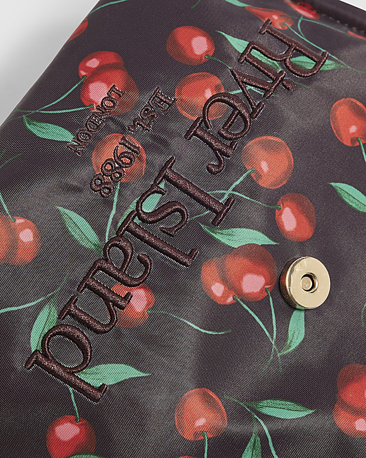 Burgundy Cherry Roll Top Makeup Bag