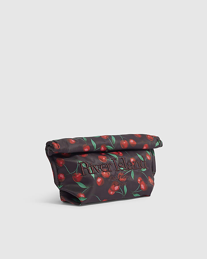 Burgundy Cherry Roll Top Makeup Bag