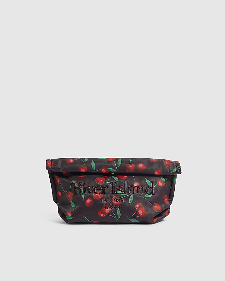 Burgundy Cherry Roll Top Makeup Bag