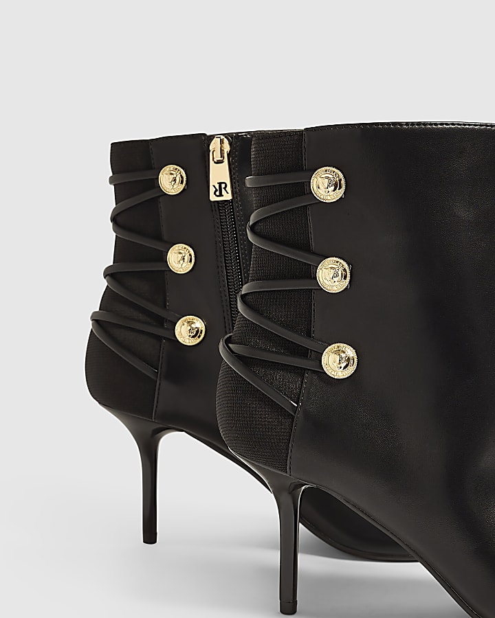 Black Faux Leather Lion Button Tie Up Boots