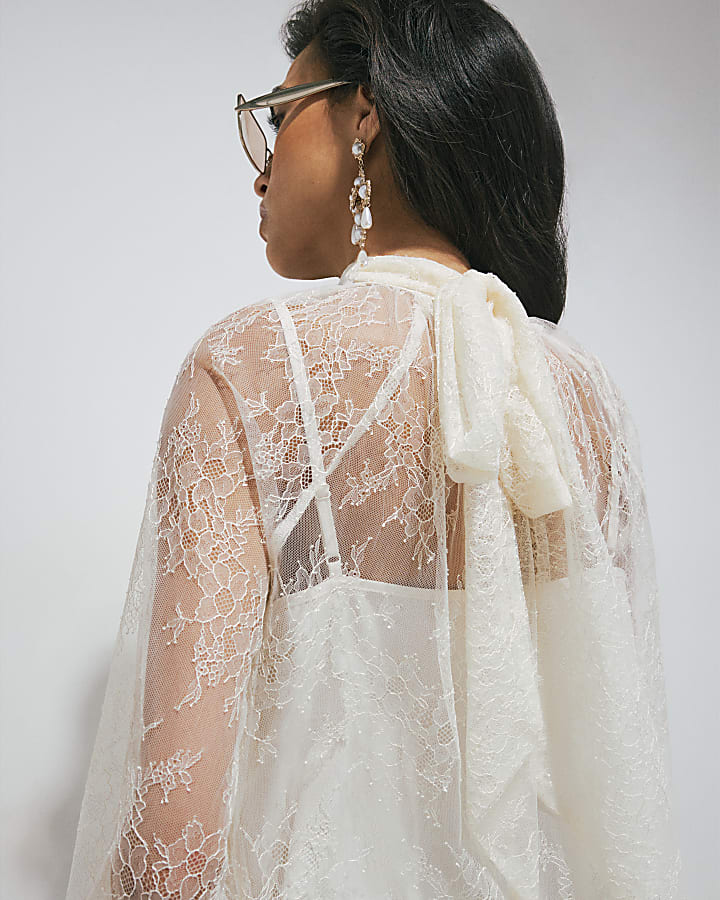 Cream Lace Pussybow Blouse