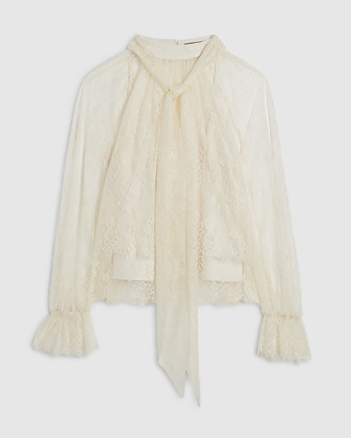 Cream Lace Pussybow Blouse