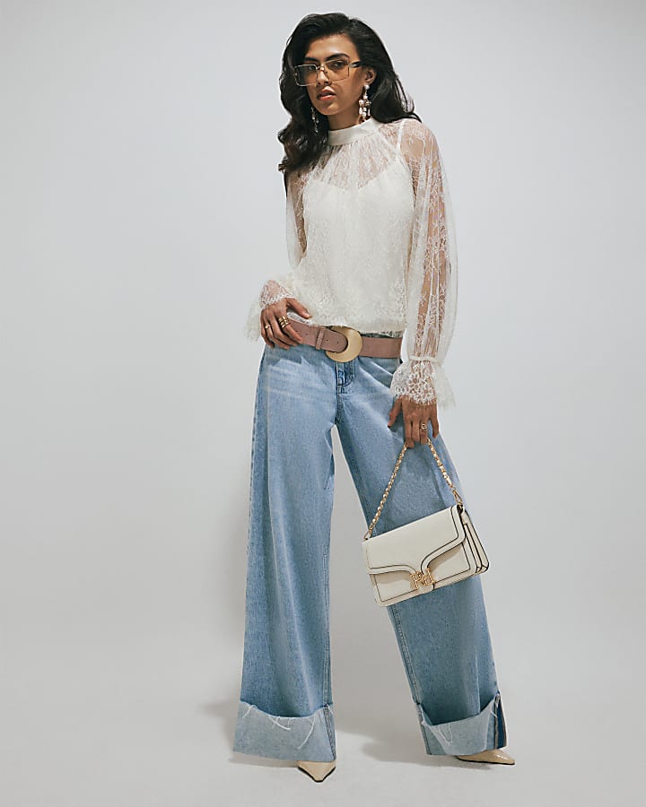 Cream Lace Pussybow Blouse