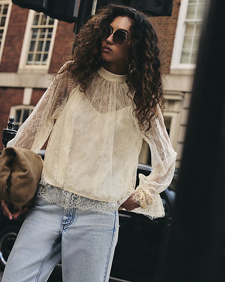 Cream Lace Pussybow Blouse