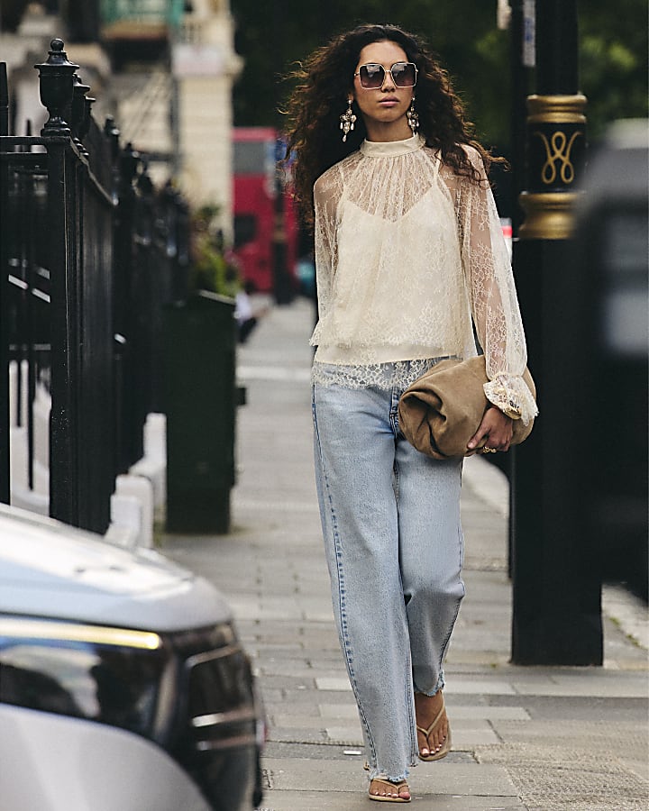 Cream Lace Pussybow Blouse