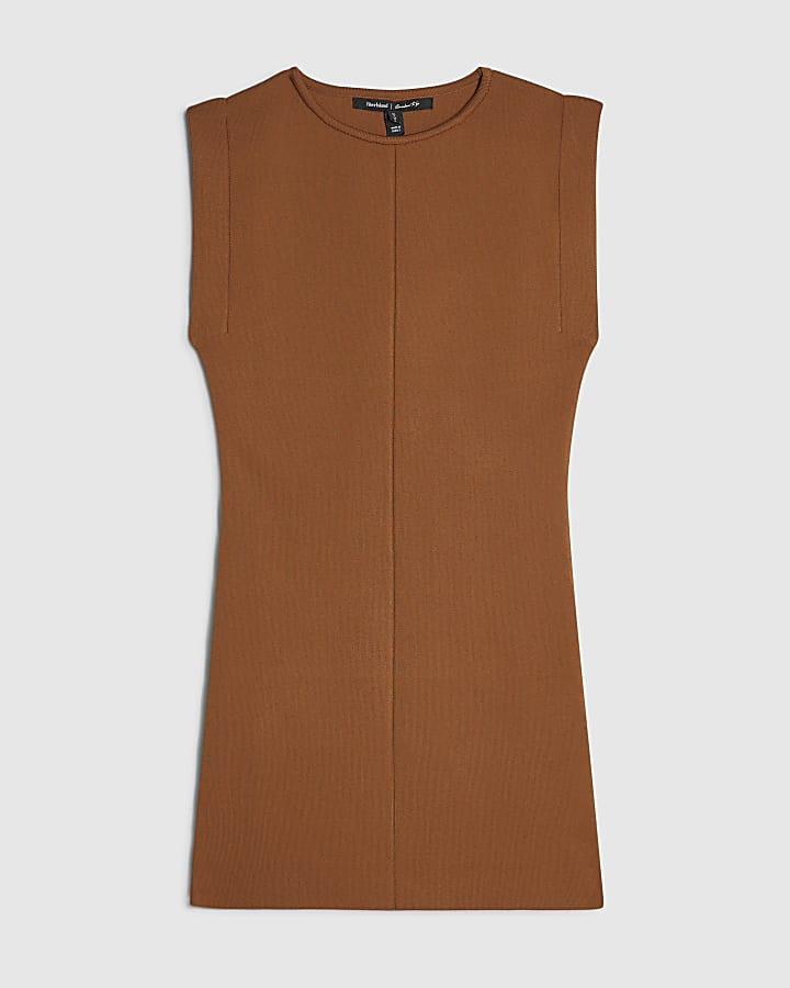 Petite Brown Knit Fitted Dress