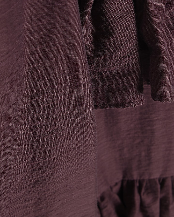 Burgundy Long Sleeve Ruffle Blouse