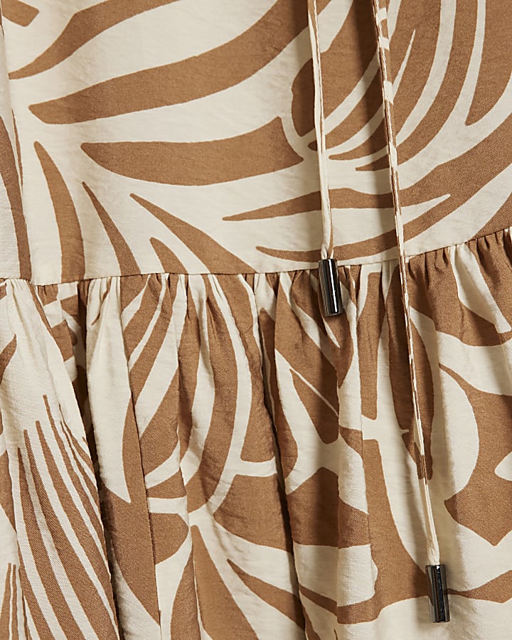 Beige Short Sleeve Printed Blouse