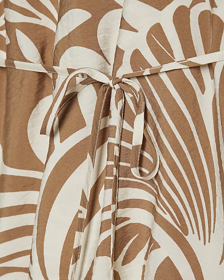 Petite Beige Abstract Print Mini Dress