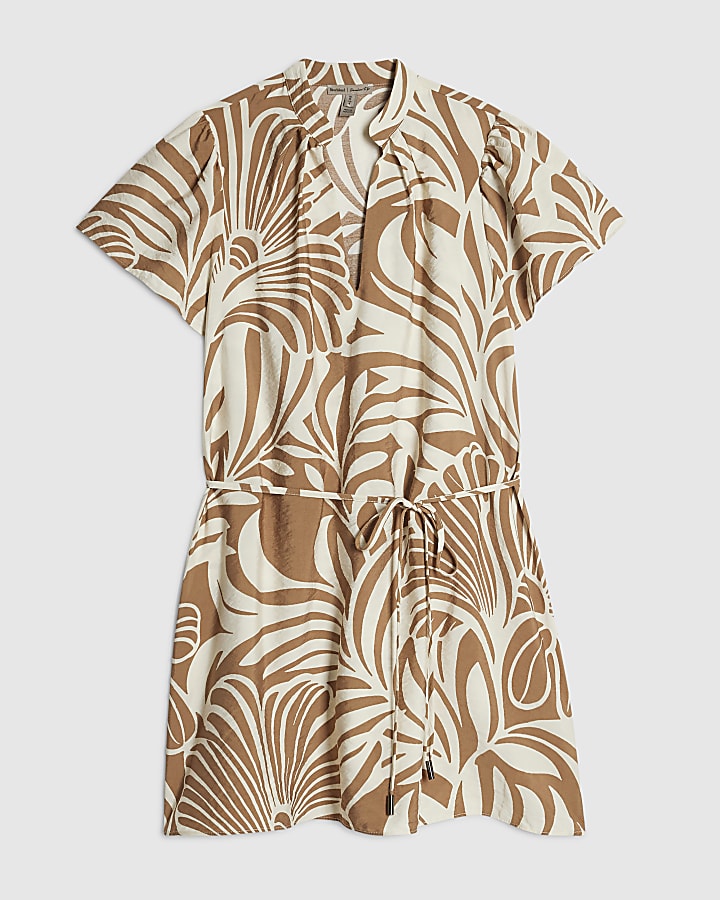 Petite Beige Abstract Print Mini Dress