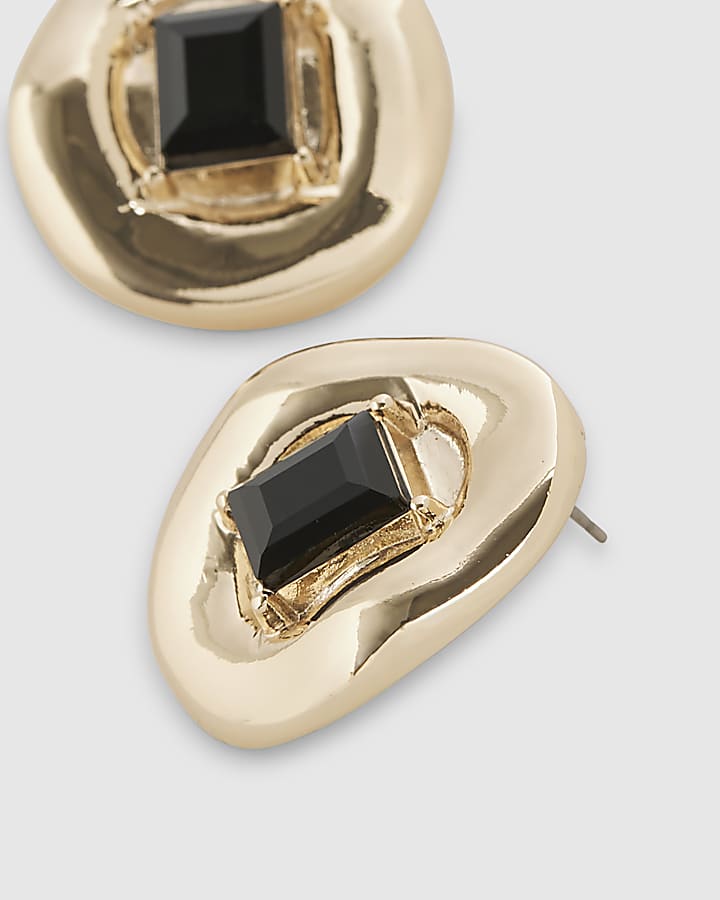 Black Centre Stone Stud Earrings