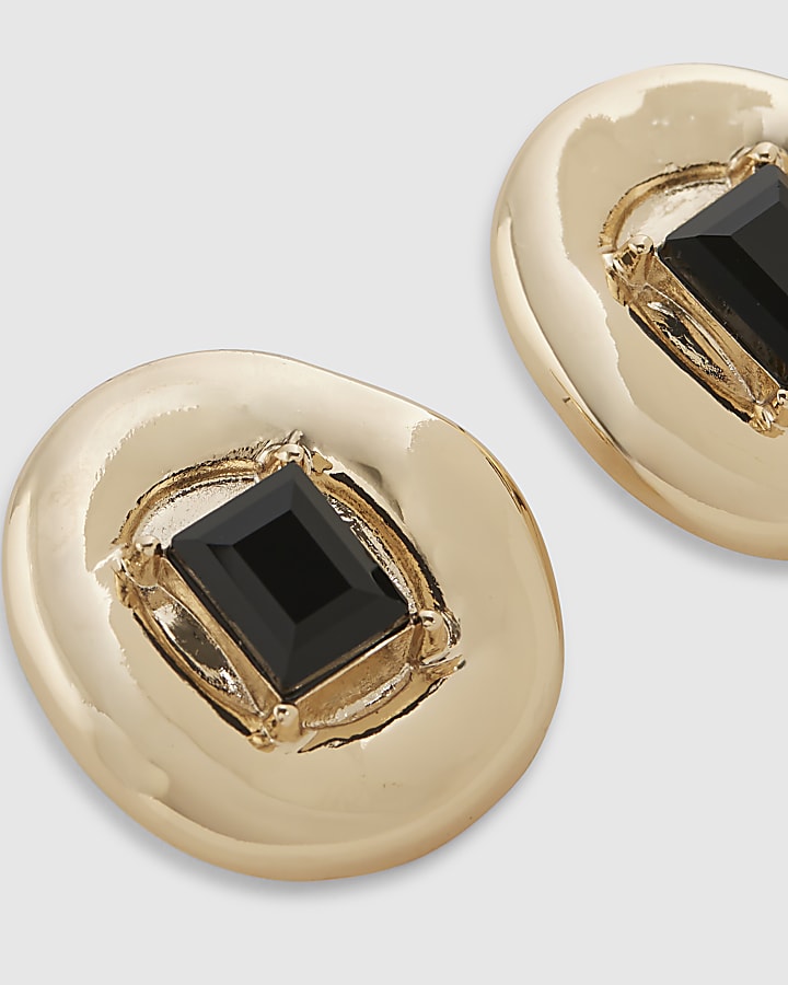 Black Centre Stone Stud Earrings