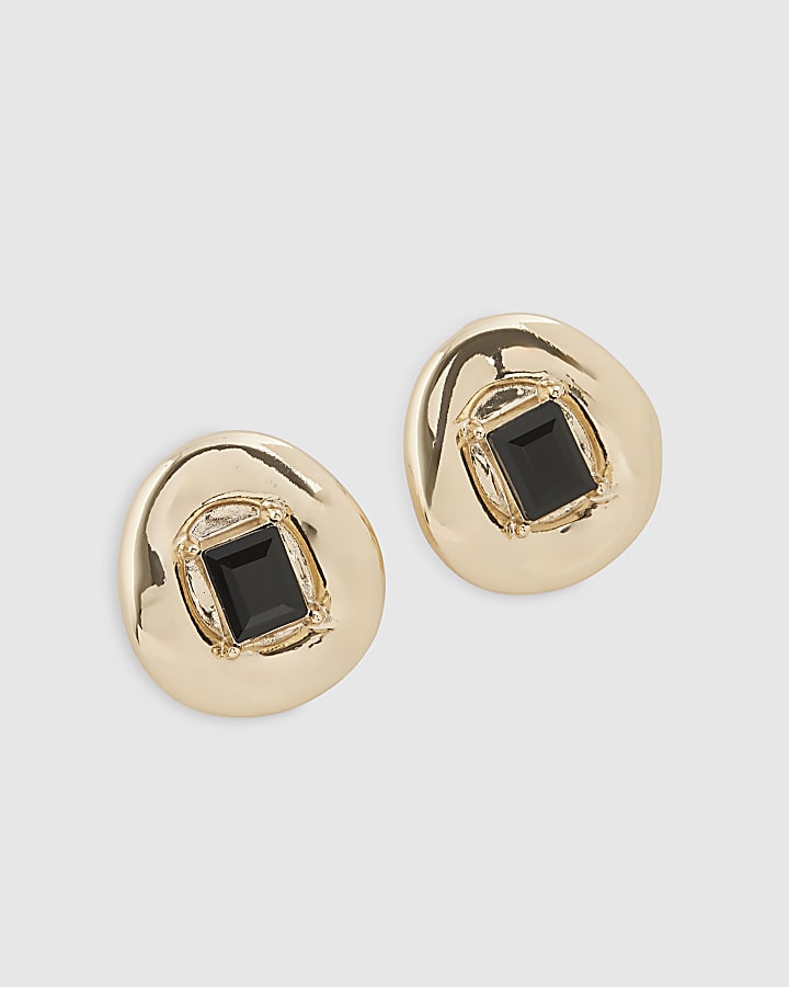 Black Centre Stone Stud Earrings