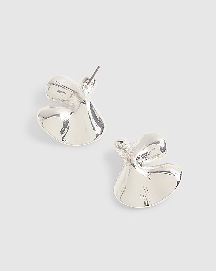 Silver Small Molten Stud Earrings