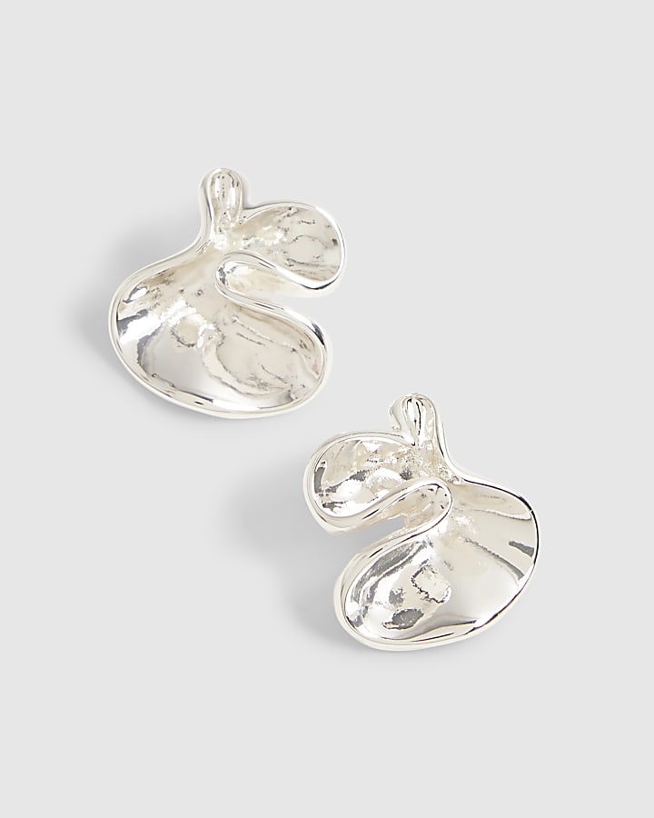 Silver Small Molten Stud Earrings