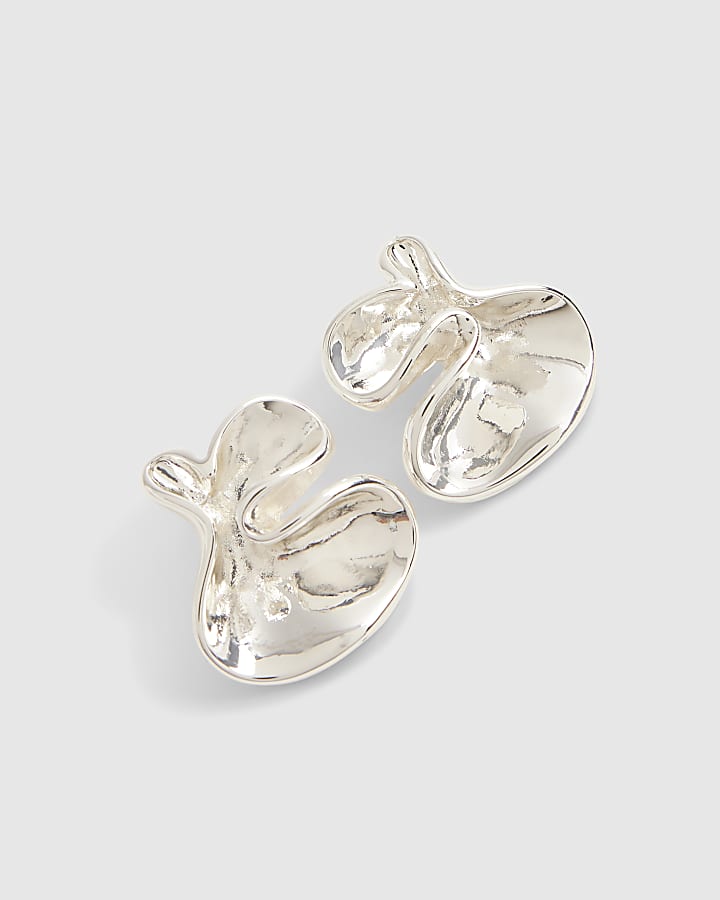 Silver Small Molten Stud Earrings