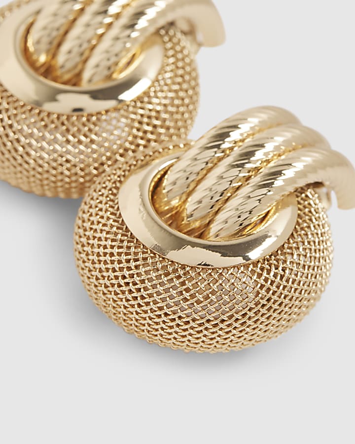 Gold Mesh Link Stud Errings