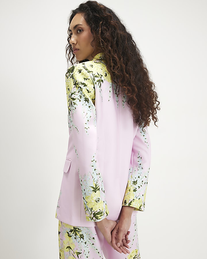 Pink Long Sleeve Floral Blazer
