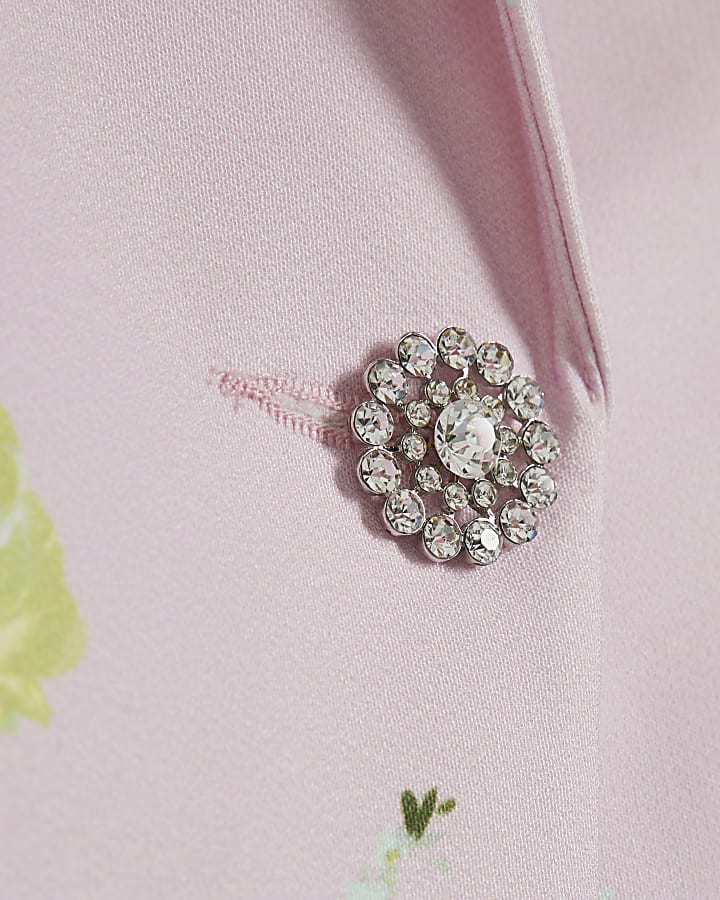 Pink Long Sleeve Floral Blazer