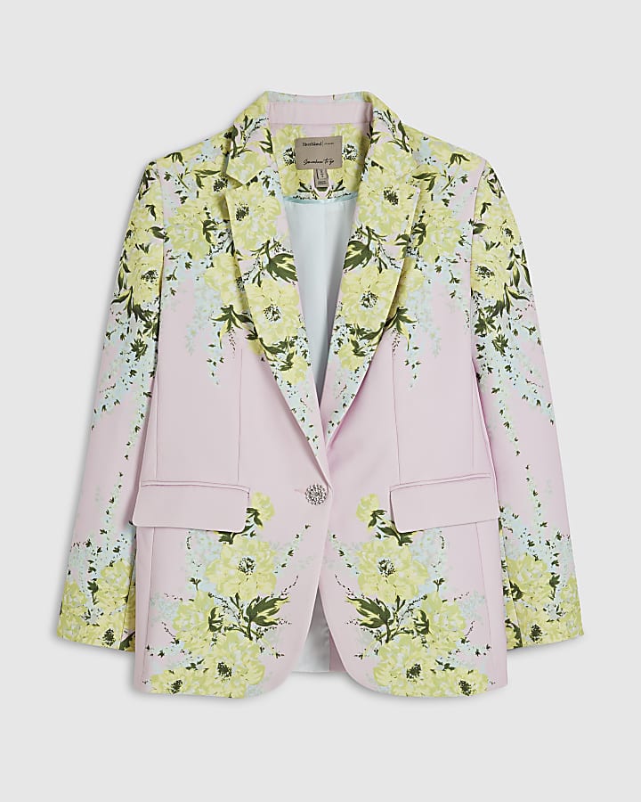 Pink Long Sleeve Floral Blazer