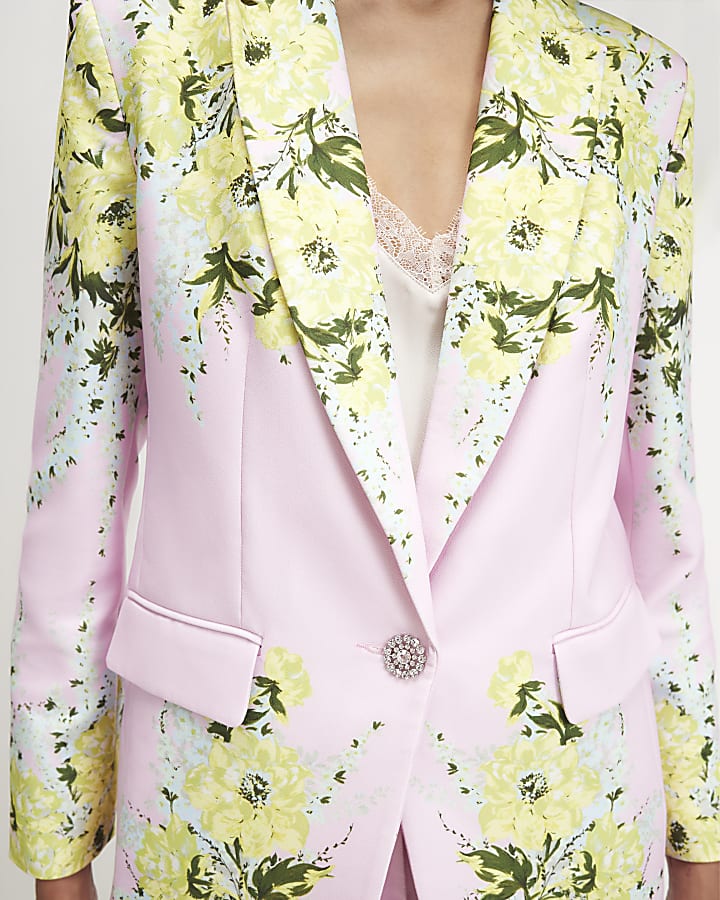 Pink Long Sleeve Floral Blazer