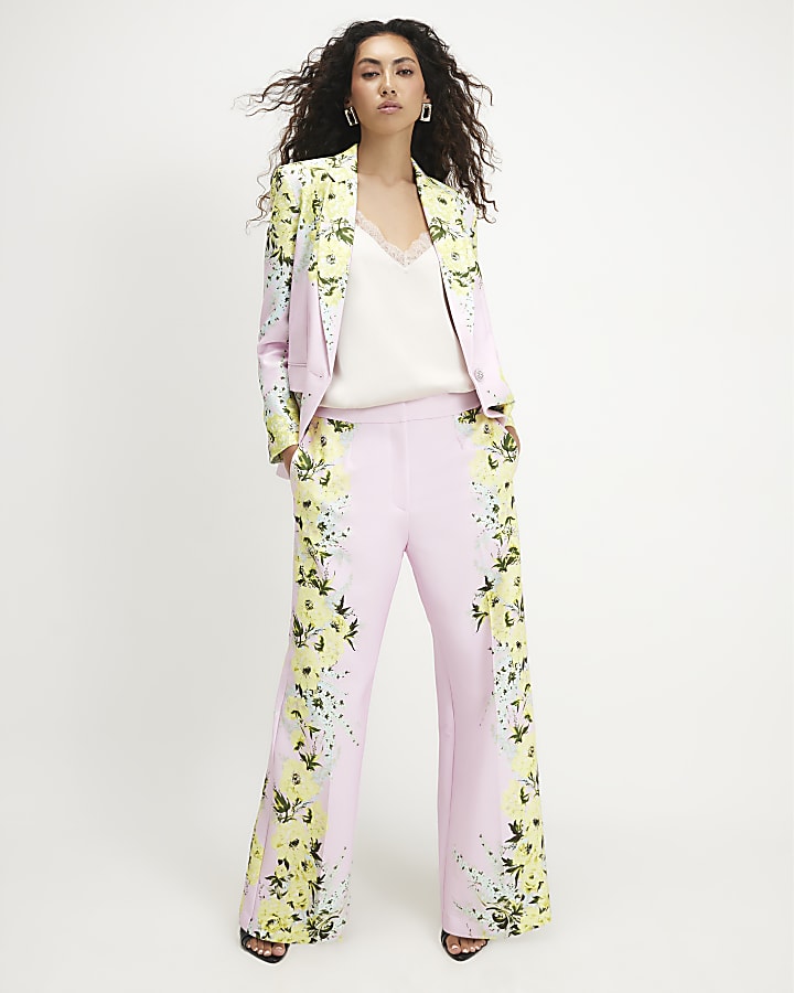 Pink Long Sleeve Floral Blazer