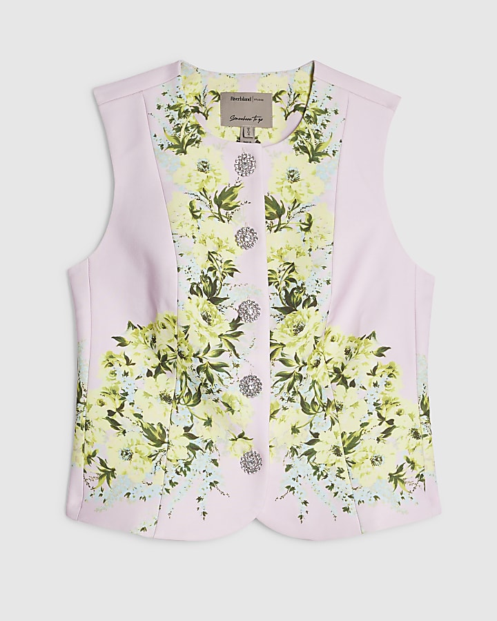 Pink Floral Fitted Waistcoat