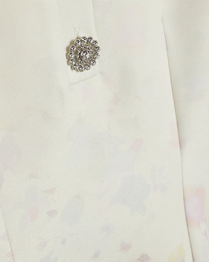 Cream Split Sleeve Floral Mini Dress