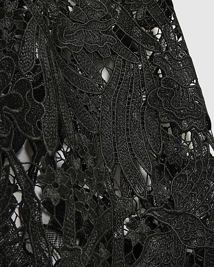 Black High Rise Relaxed Straight Lace Jeans
