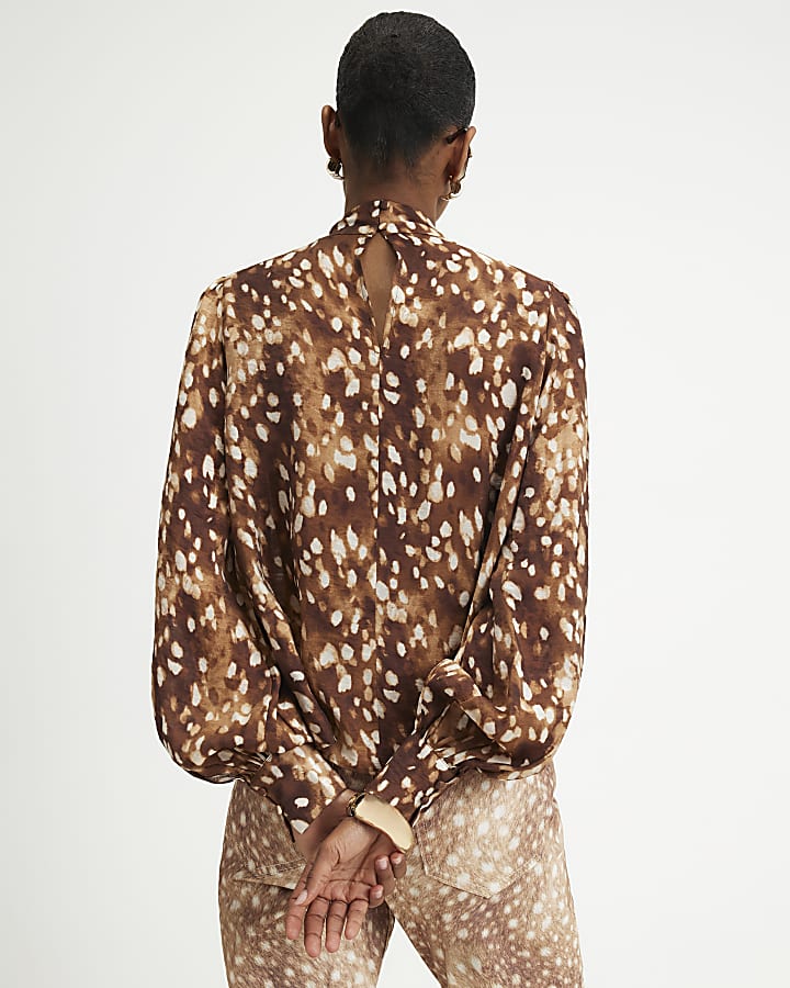Brown Bambi Pussybow Blouse